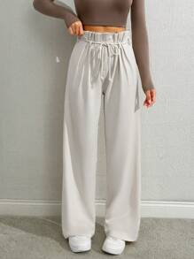 RueChic Women's Solid Mid Rise Belted Wide Leg Pants - Beige - View 1