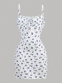 Girlism Tween Girls' Ribbed Blue & White Tie Front Bowknot Cami Snug Fit Mini Dress, Casual Vacation Dress For Spring & Summer - Blue and White - View 5