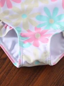 Young Girl' Cute Floral Print Print Ruffle  One-Piece Swimsuit, Beach Outfit Summer Holiday - Multicolor - View 7