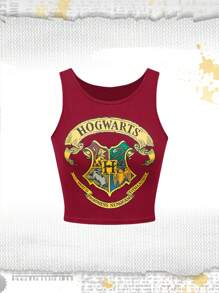Harry Potter | ROMWE Hogwarts Badge Print Slim Fit Minimalist Versatile Sports Tank Top