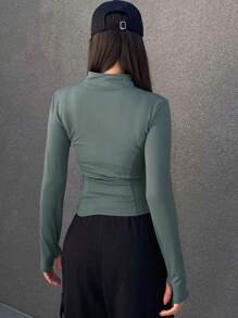 DAZY Ladies' Stand Collar Zipper Front Long Sleeve Jacket - Lime Green - View 4