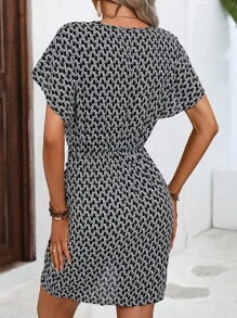 Breezaya Váy quấn eo in họa tiết đơn giản thoải mái cho kỳ nghỉ - màu đen - Xem 2