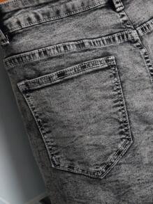 Manfinity LEGND 男式简约做旧前扣口袋休闲牛仔短裤 - 灰色 - 查看 3