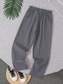 Tween Boys' Casual Solid Color Woven Relaxed Fit Pants - Grey - View 3