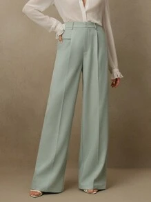 Anewsta Plain Elegant Sophisticated Office Lady Style Straight Leg Pants, Suitable For Vacation And New Year's Outfits - Mint Green - View 5