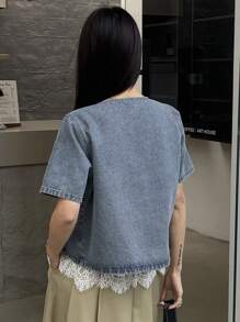 DAZY Chaqueta vaquera de mujer con cuello en V y manga corta