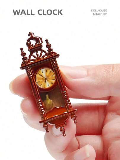 SHEIN 1 件娃娃屋微型复古罗马钟 1:12 比例迷你木制和金属家具玩具客厅书房装饰（部分随机）