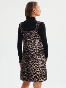 SHEIN LUNE 秋冬新款豹纹吊带休闲街头机场风女士短裙豹纹连衣裙豹纹连衣裙套头连衣裙工装裤 - 棕色 - 查看 3