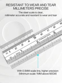 Double règle en acier inoxydable, règle métrique, outils de mesure de précision, fournitures scolaires et de bureau