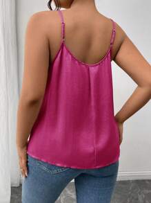 SHEIN Frenchy Camiseta sin mangas plisada en línea A con color liso y corte holgado en tallas grandes