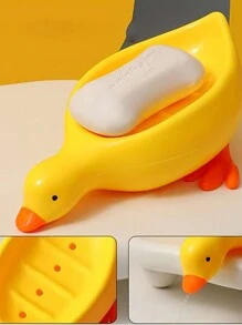 1pc Yellow Duck Shaped Soap Rack,Plastic Material, Suitable For Kitchen Bathroom Countertop Receiving Box, Non-Slip Drain Soap Box Container Bathroom Accessories Home Bathroom Decor Summer - Yellow - View 2