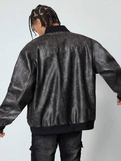 Grunge Punk جاكيت قصيرة للرجال من طراز ريترو بطبعة حرفية محفورة