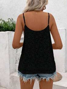 Breezaya Ladies Solid Color Loose Fit Lace Casual Top For Summer For Holiday Party Clothes - Black - View 2