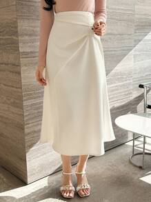 DAZY Solid Color Pleated Mermaid Skirt For Women - Beige - View 3