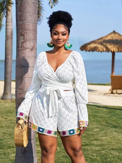 Slaydiva Women Plus Size Lightweight Jacquard Two-Piece Set