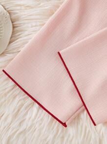 SHEIN Girls Pajamas Set - Burgundy Cherry Embroidery, Comfortable & Loose Long Pants And Long Sleeve, 2Pcs