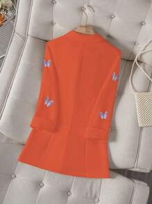 Chiquease Fashion Commuter Butterfly Decorated Blazer - Orange - View 2