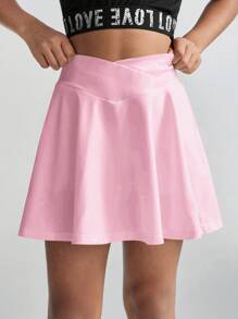 Coolane Kids Tween Girl Black Jersey Shirt Clothes Football Volleyball Thanksgiving Halloween Christmas First Day Of School Solid Color Overlap Waist Tennis Skirt , Skorts For Girls Tween Girl Skirts - Pink - View 5