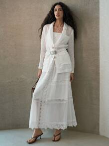 MOTF PREMIUM LINEN SINGLE BREASTED BELTED BLAZER - White - View 2