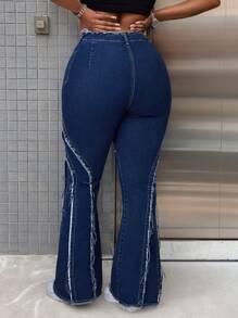 SHEIN SXY Plus Size Women Elastic Distressed Jeans With Frayed Hem Design, Skinny Flare Jeans
