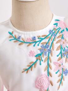 SHEIN Baby Girls Elegant Floral Pattern Top And Mini Skirt 2 Pieces Set, Summer - Pink - View 5