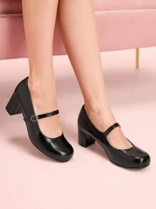 CUCCOO DOLLMOD Women's Fashion Black Chunky Heel Mary Jane Round Toe Ankle Strap Shoes - Black - View 1