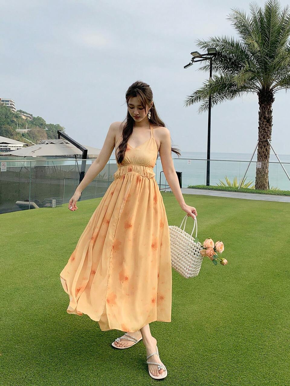 Women Flowy Vacation Beach Midi Long Dress, Casual & Fashionable For Daily Wear Floral Cruise Outfit For Women
