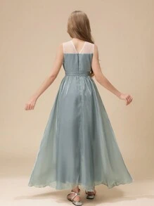 Tween Girl Layered Ruffled Maxi Dress, Long Elegant Flower Girl Dress For Girls, Suitable For Wedding, Party, Birthday Celebration, Performance - Green - View 2