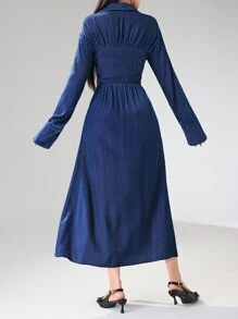 Heiryn Damen Lange Ärmel Lässig Hemd mit Knopfleiste vorne, minimalistisch schickes, einfarbiges retro shirt - Blau - Übersicht 6