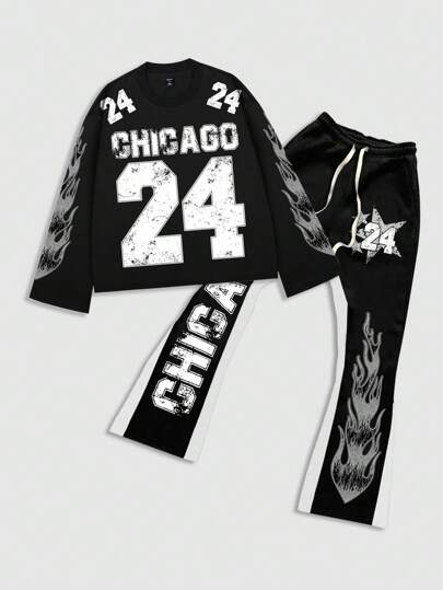 Prep 2 pezzi Maglietta da uomo con stampa di numeri, adatta per l'uso quotidiano, primavera/estate