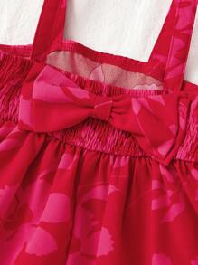 Travachic KIDS Baby Girl Summer Cute Vacation Red Leaf Print Sleeveless Dress - Pink - View 3