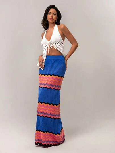 Forever 21 Váy len viền sóng nhiều màu sắc cho nữ đi biển mùa xuân