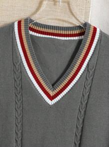 Gilet di maglia senza maniche, scollo a V, con finiture a contrasto per bambini/ragazzi pre-adolescenti