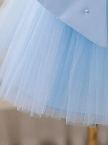 Glamorique Kids Baby Girls' Christmas Party Dress, New Autumn/Winter Luxury Children Pageant Gown, Satin Bow & Tulle Layered Sleeveless High-End Quality Infant Dress In Green - Baby Blue - View 5