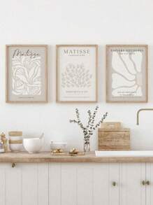 Conjunto de 3 impresiones de arte de pared de lienzo estilo bohemio neutral de Matisse - Impresión beige de Matisse, impresión gris beige salvia de Matisse, póster minimalista de Matisse - Arte floral para la pared, regalos artísticos para el dormitorio, sala de estar y pasillo - Arte de pared, decoración de pared, decoración de invierno, decoración de habitación, sin marco