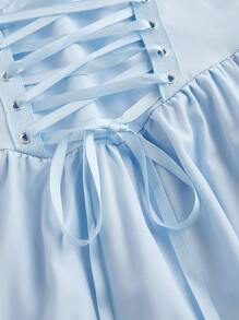 SHEIN MOD Women's Solid Color Sweetheart Neckline Cross Tie Rod Ruffle Edge Asymmetric Vintage Hem Dress,Graduation Light Purple Dress