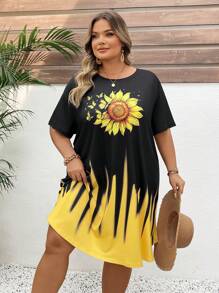 SHEIN CURVE+ 大码休闲全印花夏季连衣裙，适合海滩度假 - 彩色 - 查看 7
