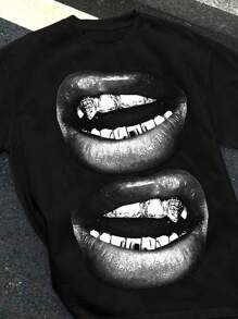 SHEIN 青少年女孩夏季休闲图案短袖 T 恤 - 黑色 - 查看 3