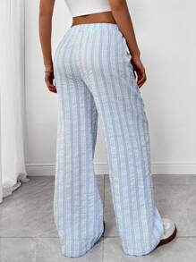 Chiquease Women Striped Summer Pants, Blue Color - Multicolor - View 2