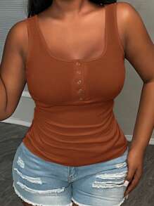 Slaydiva Casual All-Match White Cami Top With Deep U-Neck And Racerback Women's Plus-Size ,School; Teacher; Homecoming - Redwood - View 3