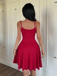 Chiquease Váy ngắn chữ A gợi cảm thanh lịch mới ôm sát cơ thể dành cho nữ, mùa xuân/hè - Đỏ - Xem 2