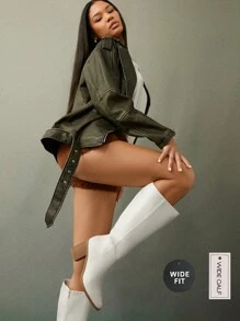 SHUZIA Botas altas hasta la rodilla de ancho de caña y ajuste ancho para mujer, nuevo regalo de año nuevo, día de San Valentín, zapatos de verano - Beis - Ver 4