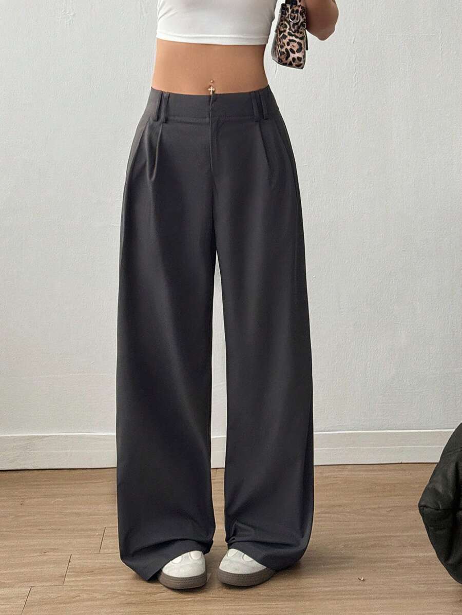 Flirla 女式阔腿低腰西装面料裤