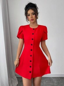 Elenzga Red Color Block Bow Decor Backless Short Dress - Red - View 6