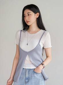 DAZY Top de punto sin mangas con diseño dividido para mujeres - Gris - Ver 3