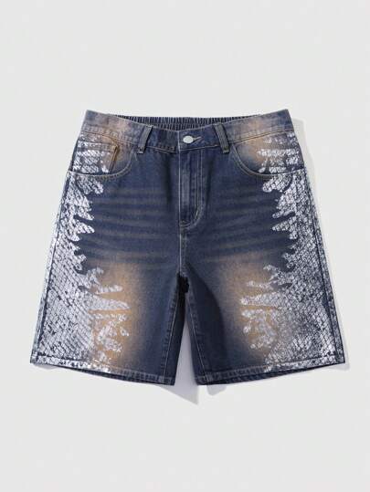 Grunge Punk Pantalones cortos vaqueros desgastados y lavados de estilo casual para hombres