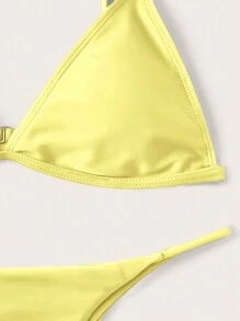 SHEIN Swim 2025 Low-Rise Triangle Cup Bikini Top And Bottom Swimwear Set For Summer Beach Vacation - Yellow - View 3