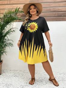 SHEIN CURVE+ 大码休闲全印花夏季连衣裙，适合海滩度假 - 彩色 - 查看 8