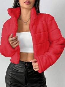 Flirla Chaqueta casual y esponjosa de mujer, de uso diario de moda