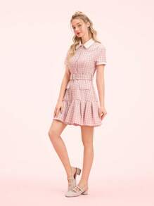 CUCCOO DOLLMOD Women's Plaid Square Toe Fashion High Heel Pumps For Daily Wear Valentine's Day - Pink - View 10